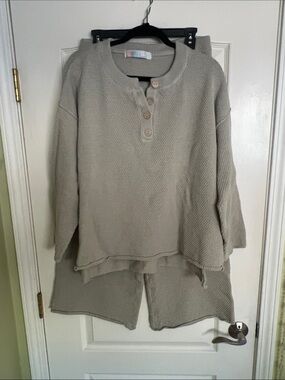 Free People Light Green Knit Button Cardigan Set